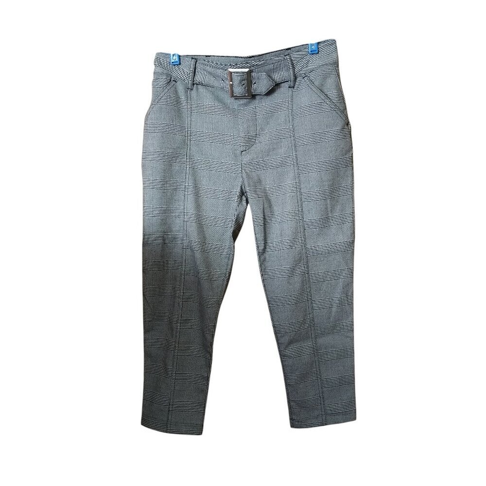Free People Size 6 Gray Plaid Belted Business Casual Ankle Trouser Pants  Preppy